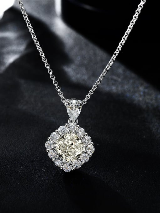 White G [P 2056] 925 Sterling Silver High Carbon Diamond Orange Geometric Luxury Necklace